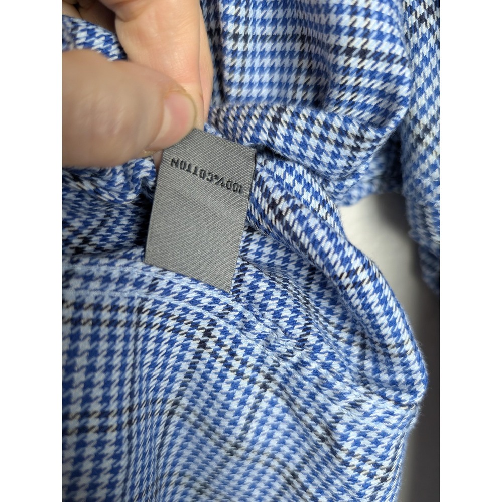 Johnston & Murphy Shirt Mens Medium Blue Houndstooth Long Sleeve Button Up - Picture 5 of 8